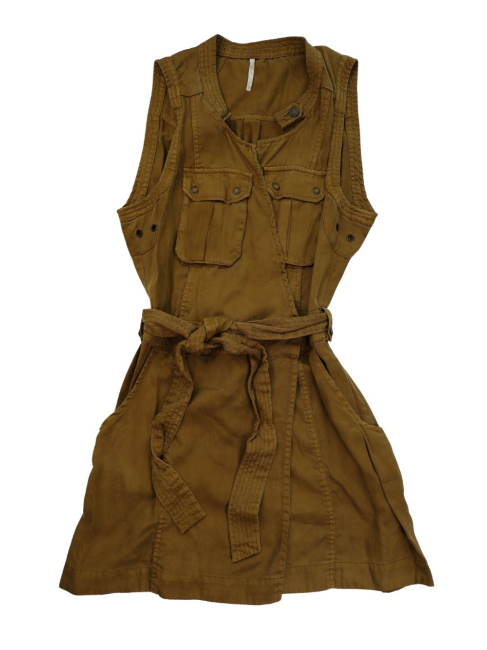 Free People Olive Green Utility Mini Dress S/P Belted Cargo Safari Sleeveless
